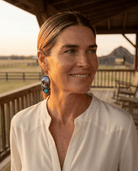 Western Bronc Print Oval & Faux Turquoise Earrings — Matching Rodeo Set - Cowhide and Conchos