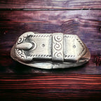 Western Buckle Stacker Ring - Cowhide and Conchos