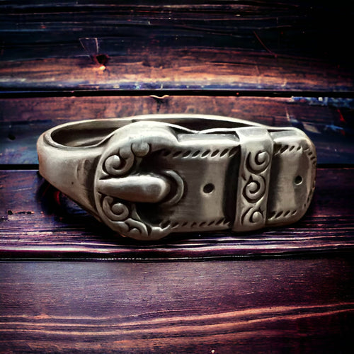 Western Buckle Stacker Ring - Cowhide and Conchos