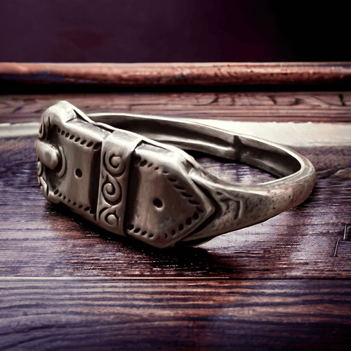 Western Buckle Stacker Ring - Cowhide and Conchos