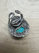 Western Buffalo and Faux Turquoise Nugget Adjustable Ring - Cowhide and Conchos