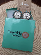 Western Buffalo Coin and Faux Turquoise Dangle Earrings - Cowhide and Conchos