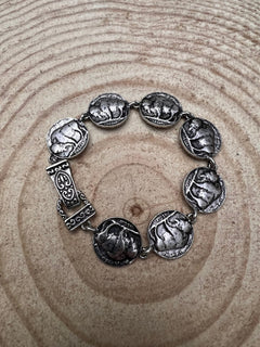 Western Buffalo Coin Magnetic Bracelet - Cowhide and Conchos