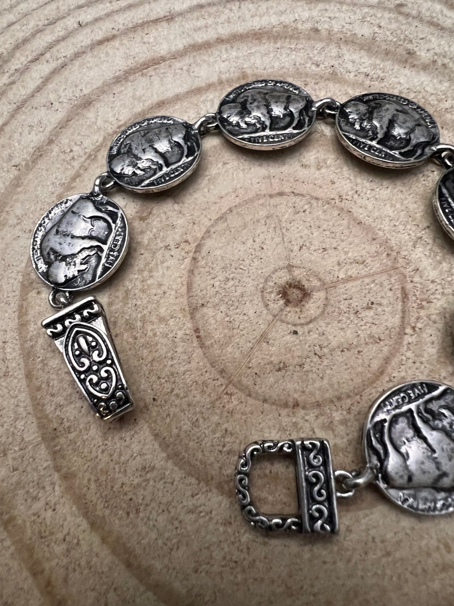 Western Buffalo Coin Magnetic Bracelet - Cowhide and Conchos