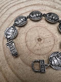 Western Buffalo Coin Magnetic Bracelet - Cowhide and Conchos