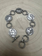 Western Buffalo Coin Toggle Bracelet - Cowhide and Conchos