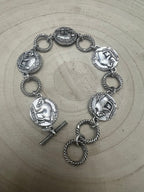 Western Buffalo Coin Toggle Bracelet - Cowhide and Conchos