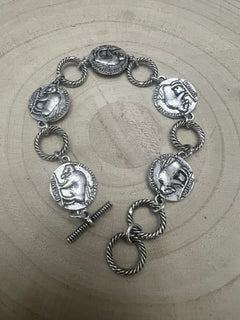 Western Buffalo Coin Toggle Bracelet - Cowhide and Conchos