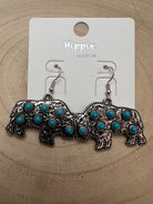 Western Buffalo Stone Dangle Earrings - Cowhide and Conchos