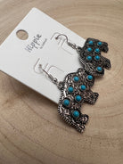 Western Buffalo Stone Dangle Earrings - Cowhide and Conchos