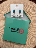 Western Bull Skull Dangle Earrings with Faux Turquoise - 1 1/2 inch drop - Cowhide and Conchos