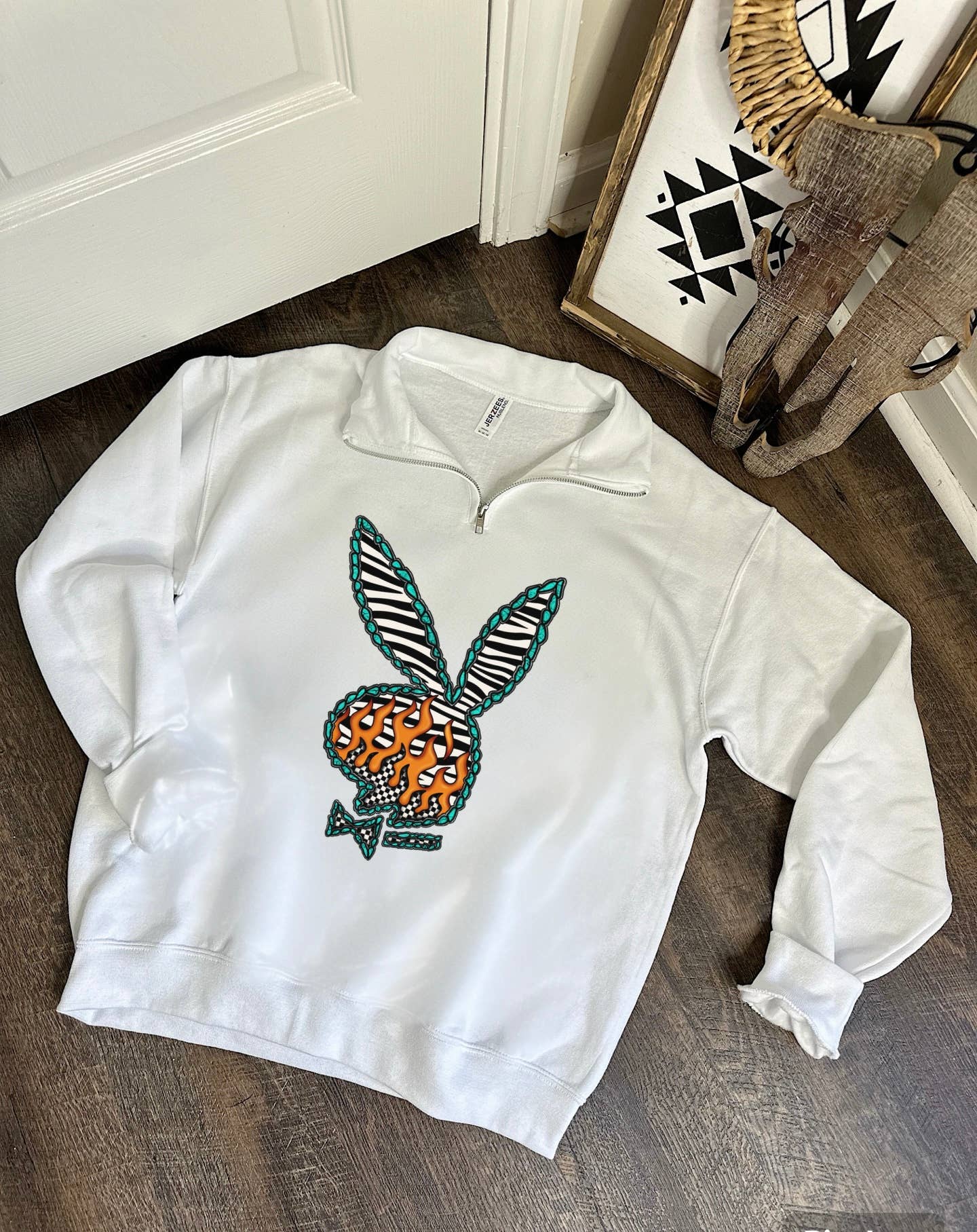 Western Bunny Quarter Zip - Cowhide and Conchos
