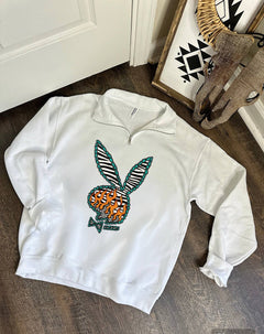 Western Bunny Quarter Zip - Cowhide and Conchos