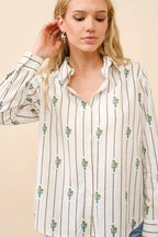 Western Cactus Stipe Print Button Up Shirt - Cowhide and Conchos