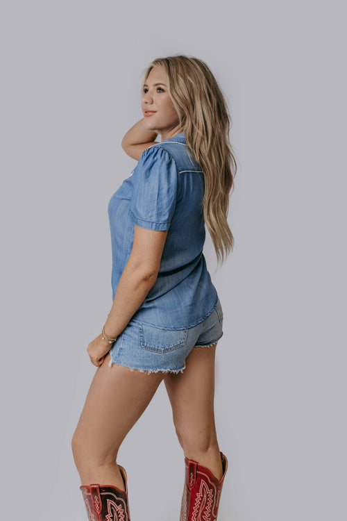 Western Chambray Button Down - Cowhide and Conchos