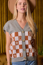 Western Checkered Sweater Vest - Cowhide and Conchos
