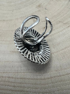 Western Concho and Faux Turquoise Adjustable Ring - Statement Size - Cowhide and Conchos