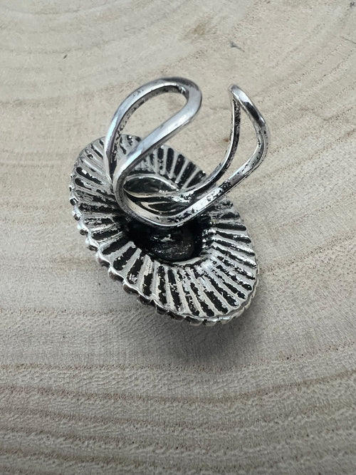 Western Concho and Faux Turquoise Adjustable Ring - Statement Size - Cowhide and Conchos