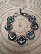 Western Concho and Faux Turquoise Magnetic Bracelet - Cowhide and Conchos