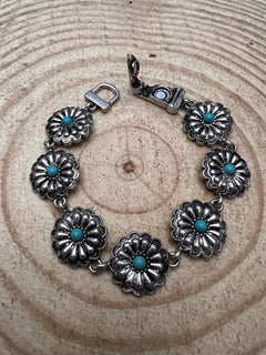 Western Concho and Faux Turquoise Magnetic Bracelet - Cowhide and Conchos