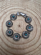 Western Concho and Faux Turquoise Magnetic Bracelet - Cowhide and Conchos