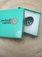 Western Concho and Faux Turquoise Stretch Ring - Statement Size - Cowhide and Conchos