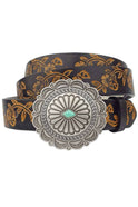 Western Concho Buckle with Hand Painted Belt - Cowhide and Conchos