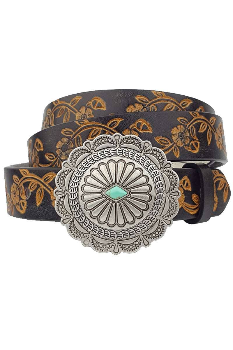 Western Concho Buckle with Hand Painted Belt - Cowhide and Conchos