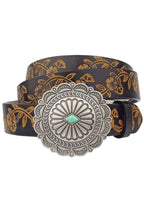 Western Concho Buckle with Hand Painted Belt - Cowhide and Conchos