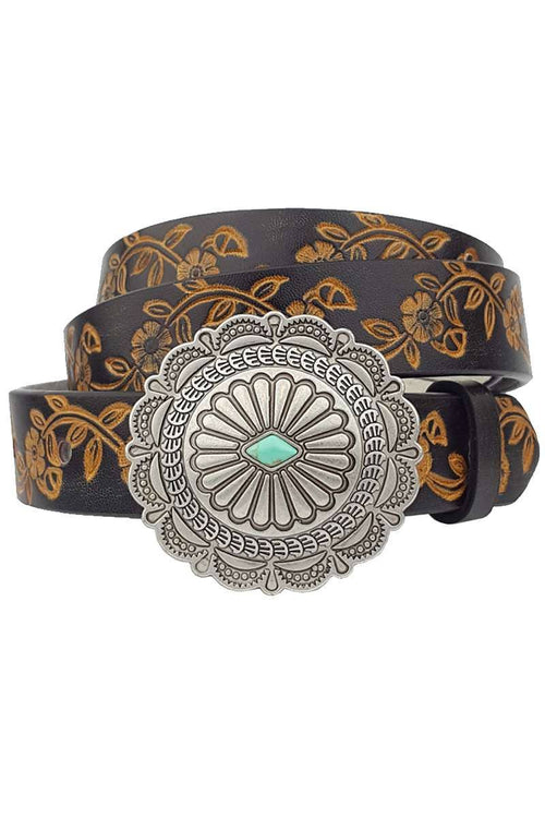 Western Concho Buckle with Hand Painted Belt - Cowhide and Conchos