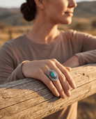 Western Concho & Faux Turquoise Adjustable Statement Ring — 1.5" Bold Western Hand Statement - Cowhide and Conchos