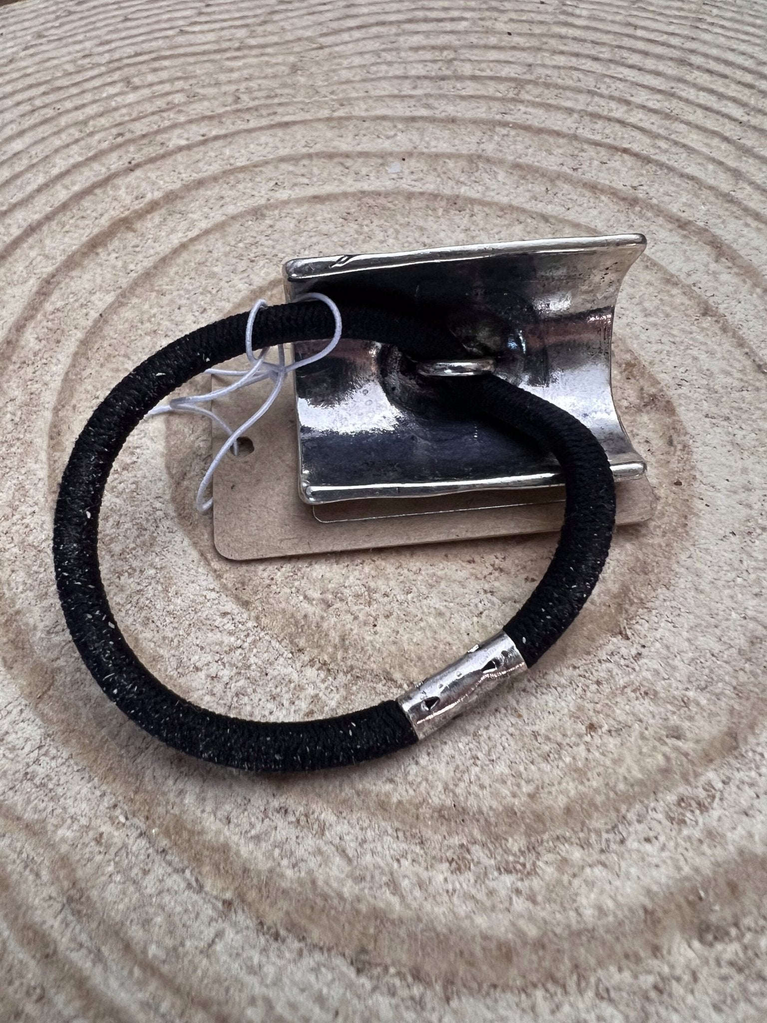 Western Concho & Faux Turquoise Stone Hair Tie — Burnished Silver Hair Statement - Cowhide and Conchos