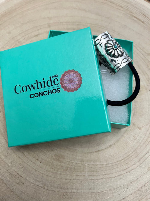 Western Concho Hair Tie - Cowhide and Conchos