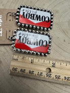 Western Cowboy Killer Rectangle Earrings - Cowhide and Conchos