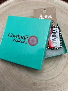 Western Cowboy Killer Rectangle Earrings - Cowhide and Conchos