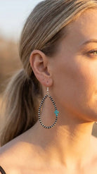 Western Cross Earrings with Faux Turquoise & Pearl Teardrops — 2½" Drop - Cowhide and Conchos