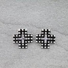Western Cross Metal Stud Earrings - Cowhide and Conchos