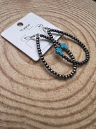 Western Cross with Faux Turquoise Metal Pearl Teardrop Earrings - 2 1/2 inch drop - Cowhide and Conchos