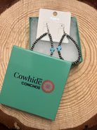 Western Cross with Faux Turquoise Metal Pearl Teardrop Earrings - 2 1/2 inch drop - Cowhide and Conchos
