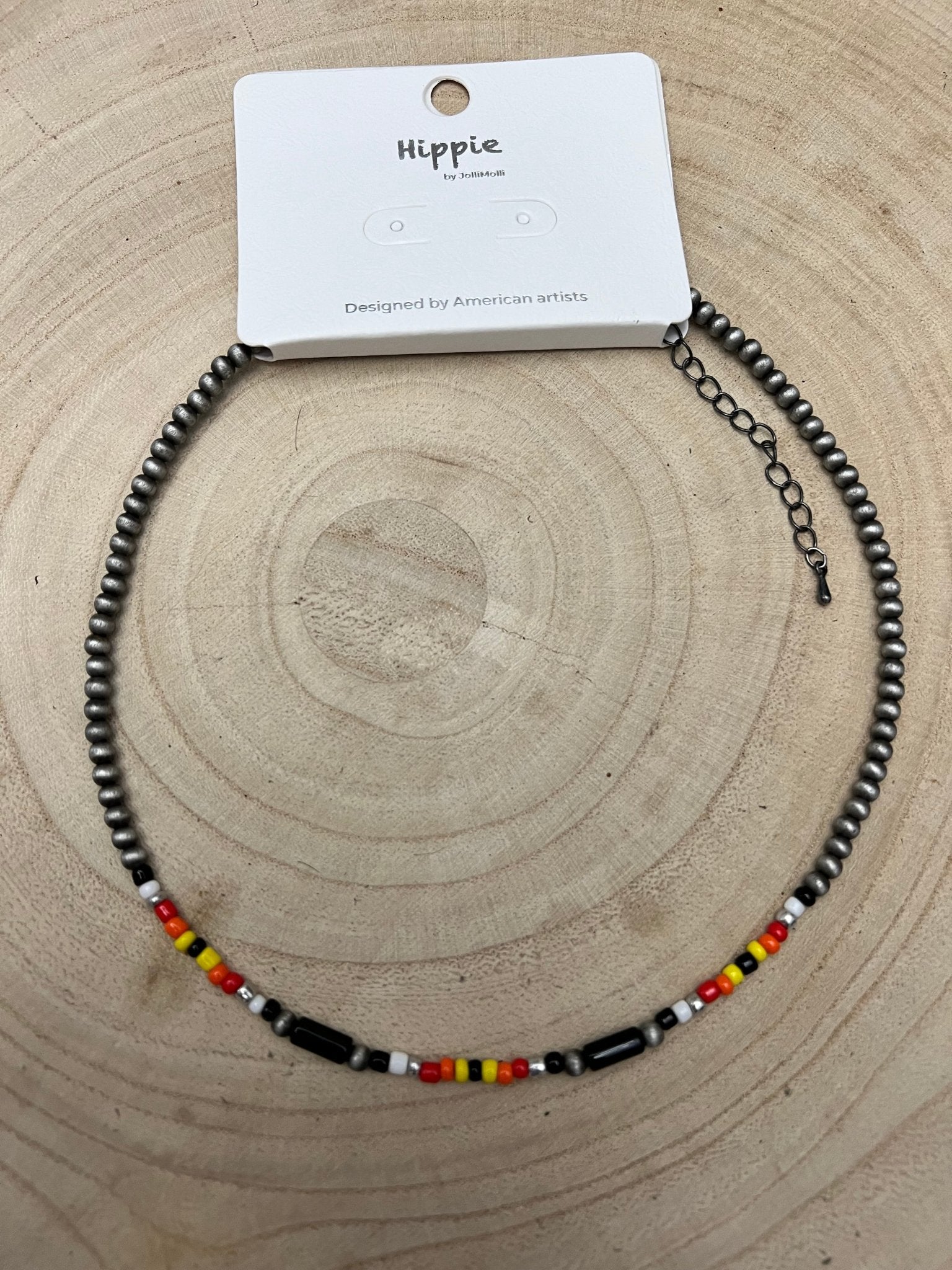 Western Cylinder Seed Beed Choker - 15 inch + 3 - Cowhide and Conchos