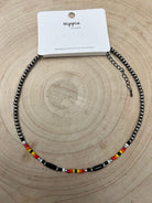 Western Cylinder Seed Beed Choker - 15 inch + 3 - Cowhide and Conchos