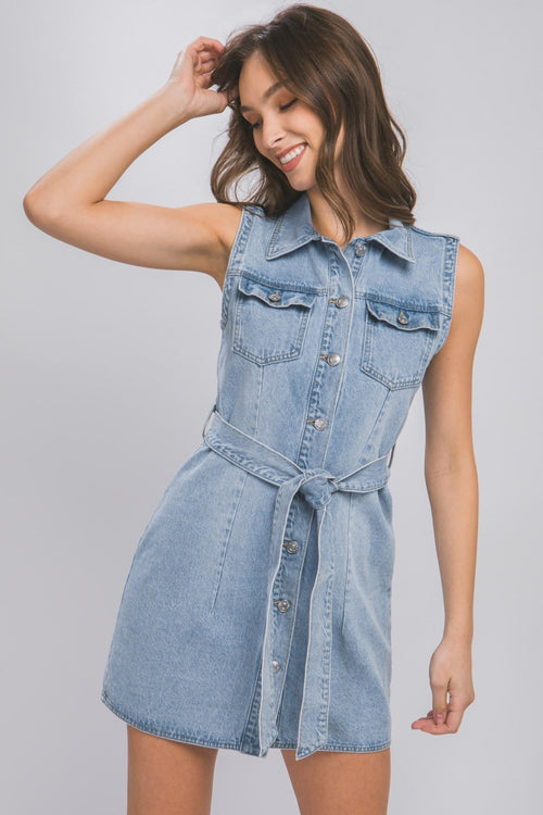 Western Denim Dress - One Medium remaining - Cowhide and Conchos