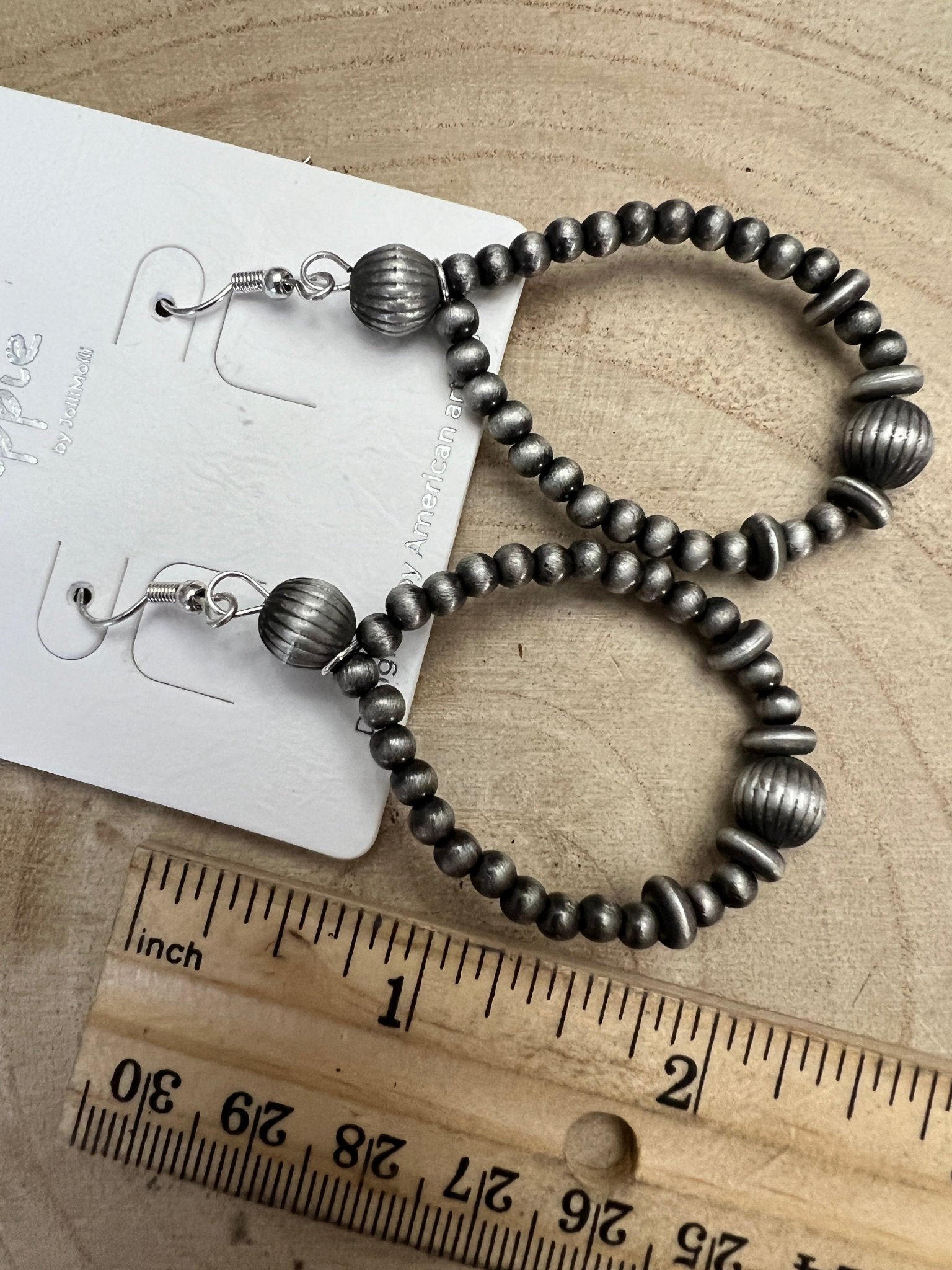 Western Desert Pearl Teardrop Earrings - 2" Faux Sterling Saucer Dangles - Cowhide and Conchos