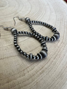 Western Desert Pearl Teardrop Earrings - 2" Faux Sterling Saucer Dangles - Cowhide and Conchos