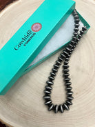 Western Desert Saucer & Bead Necklace - Burnished Silver Color - Cowhide and Conchos