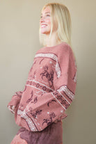 Western Express Knit Sweater - Taupe or Mauve - Cowhide and Conchos