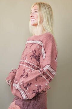 Western Express Knit Sweater - Taupe or Mauve - Cowhide and Conchos