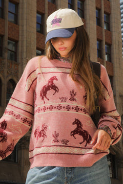 Western Express Knit Sweater - Taupe or Mauve - Cowhide and Conchos