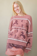 Western Express Knit Sweater - Taupe or Mauve - Cowhide and Conchos