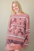Western Express Knit Sweater - Taupe or Mauve - Cowhide and Conchos